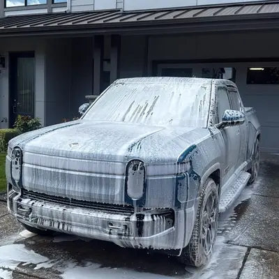 Rivian R1T snow foam pre-wash