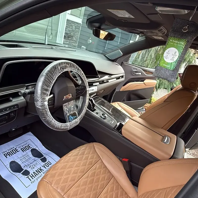 Detailed cognac leather cabin of a Cadillac Escalade